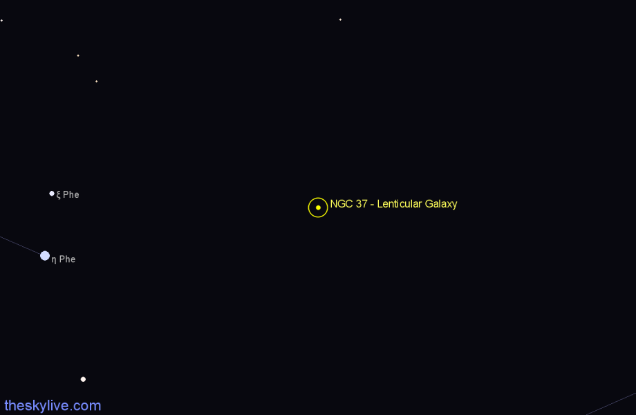 Finder chart NGC 37 - Lenticular Galaxy in Phoenix star