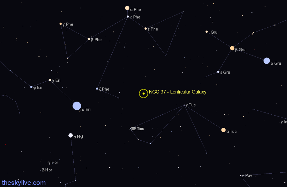 Finder chart NGC 37 - Lenticular Galaxy in Phoenix star