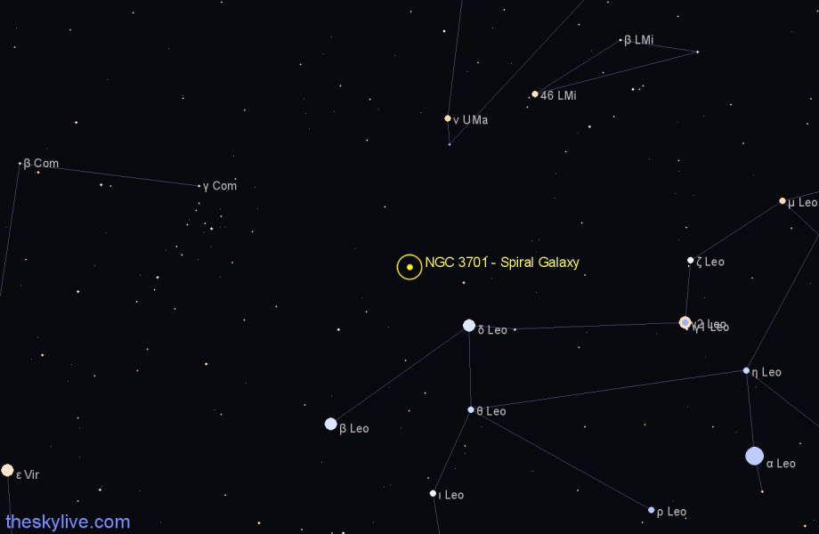 Finder chart NGC 3701 - Spiral Galaxy in Leo star