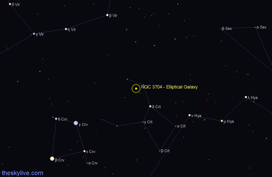 Finder chart NGC 3704 - Elliptical Galaxy in Crater star