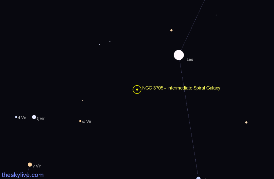 Finder chart NGC 3705 - Intermediate Spiral Galaxy in Leo star