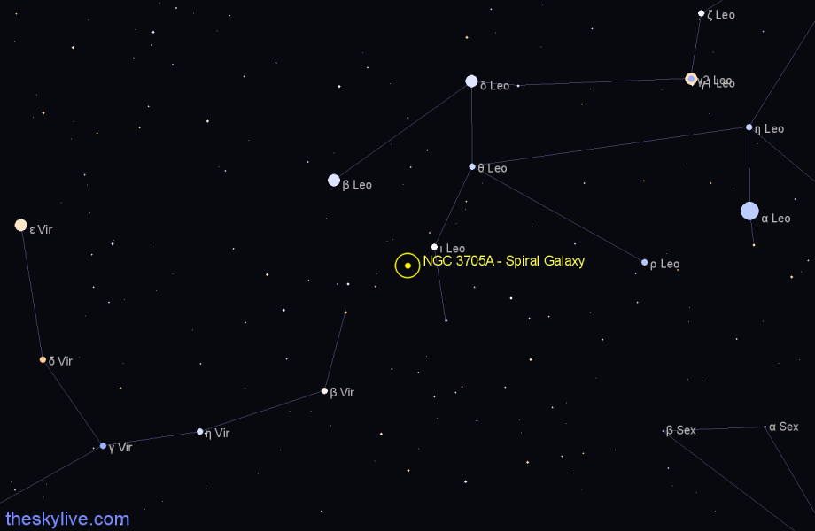 Finder chart NGC 3705A - Spiral Galaxy in Leo star