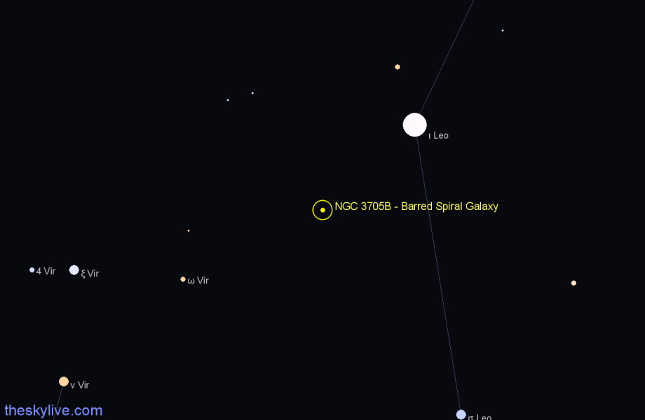 Finder chart NGC 3705B - Barred Spiral Galaxy in Leo star