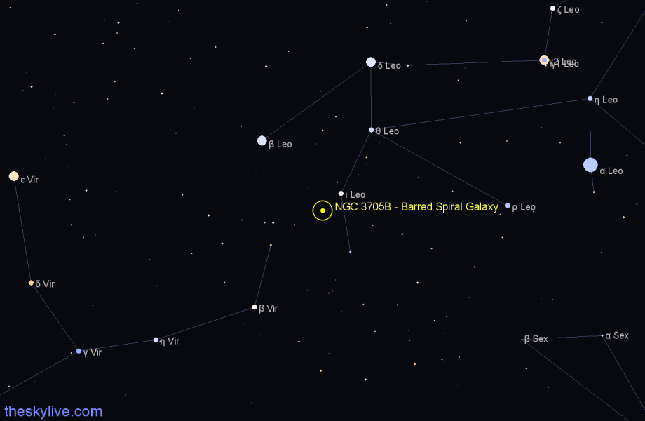 Finder chart NGC 3705B - Barred Spiral Galaxy in Leo star