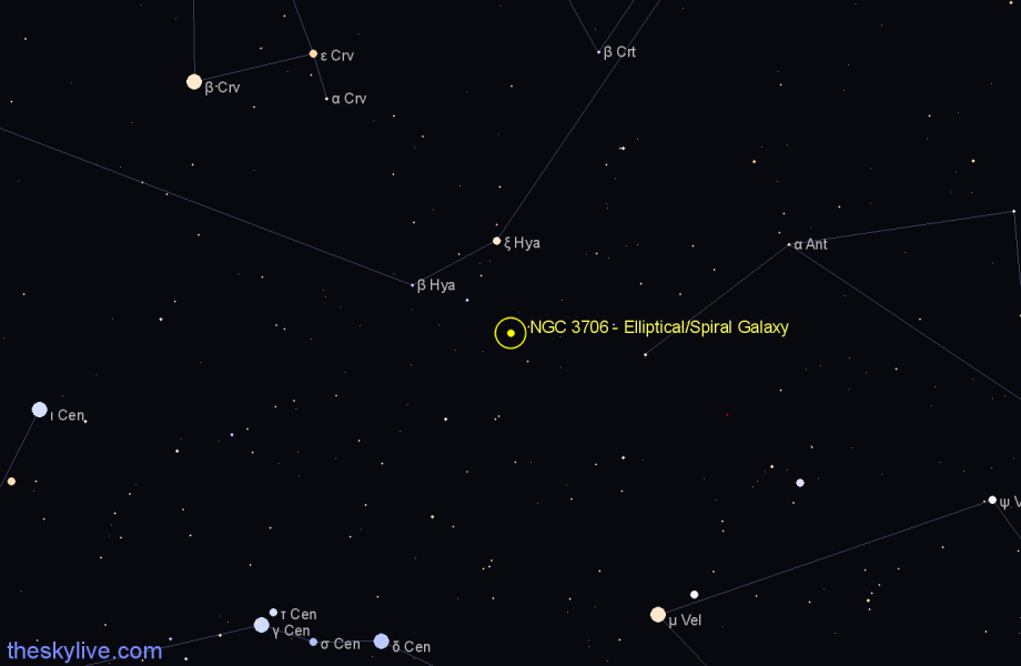 Finder chart NGC 3706 - Elliptical/Spiral Galaxy in Centaurus star