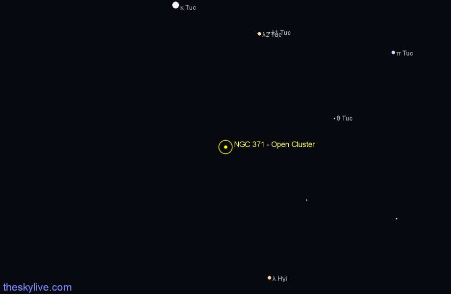 Finder chart NGC 371 - Open Cluster in Tucana star