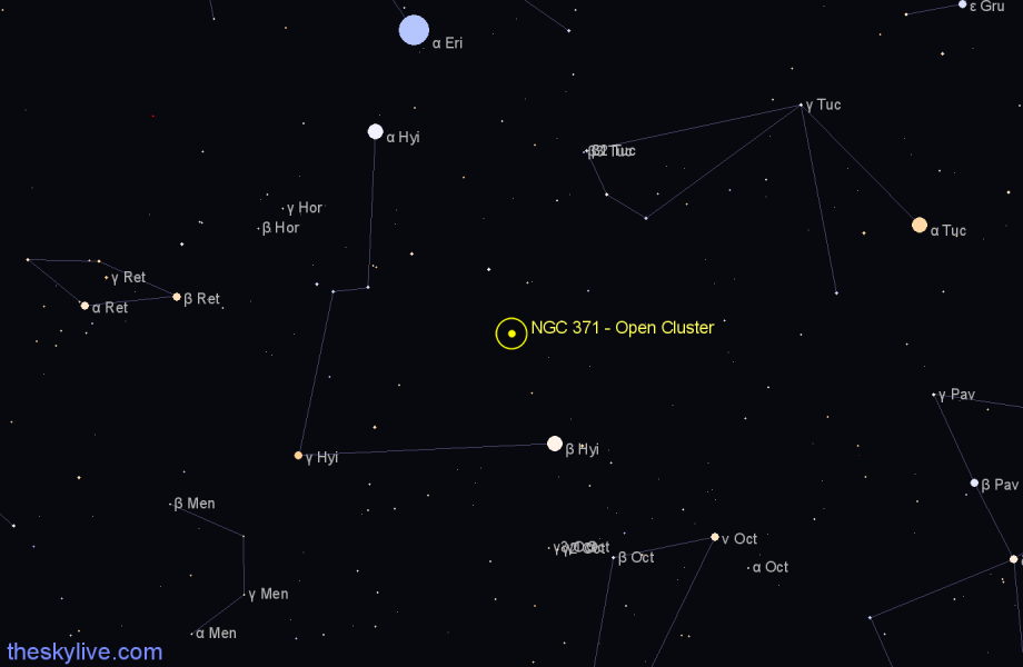 Finder chart NGC 371 - Open Cluster in Tucana star