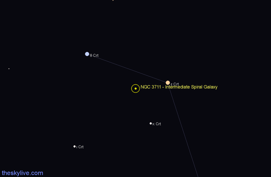 Finder chart NGC 3711 - Intermediate Spiral Galaxy in Crater star