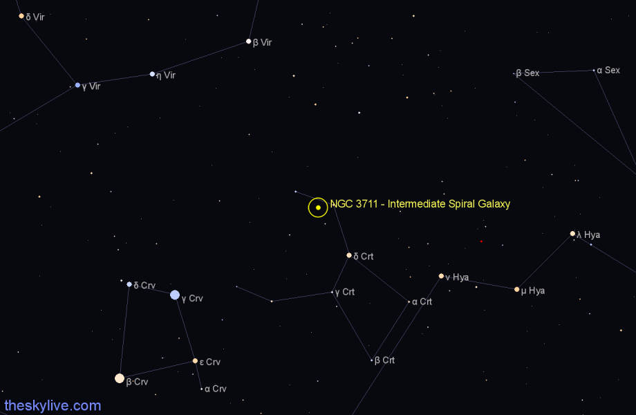 Finder chart NGC 3711 - Intermediate Spiral Galaxy in Crater star