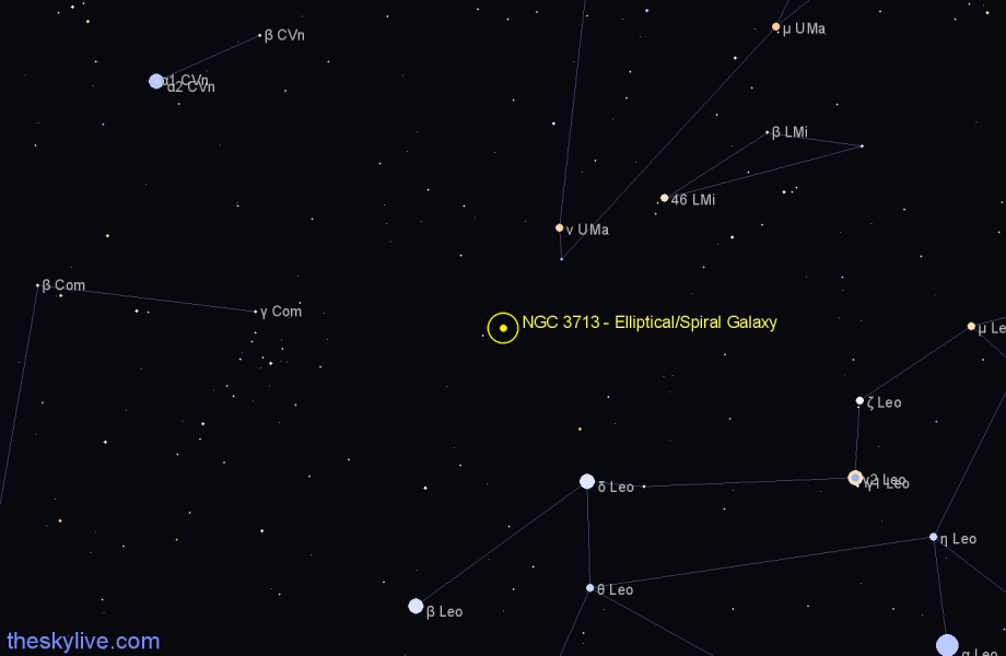 Finder chart NGC 3713 - Elliptical/Spiral Galaxy in Leo star