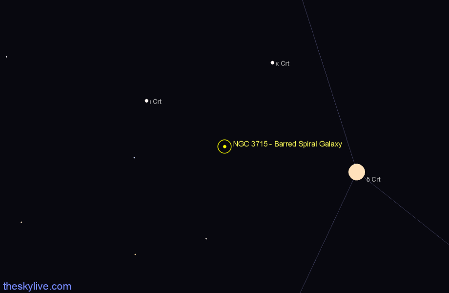Finder chart NGC 3715 - Barred Spiral Galaxy in Crater star