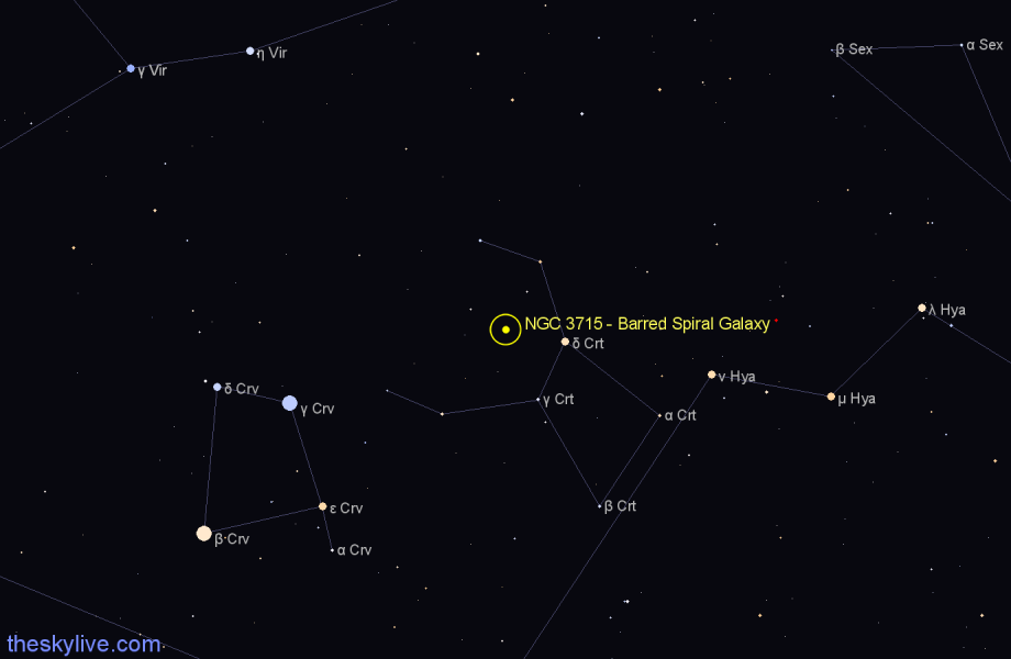 Finder chart NGC 3715 - Barred Spiral Galaxy in Crater star