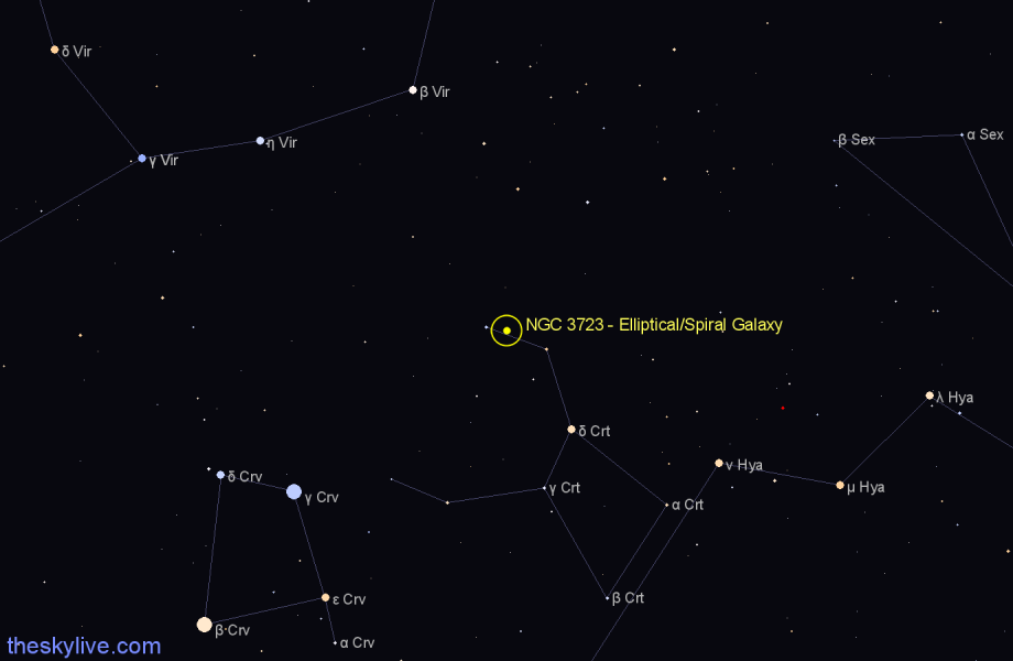 Finder chart NGC 3723 - Elliptical/Spiral Galaxy in Crater star