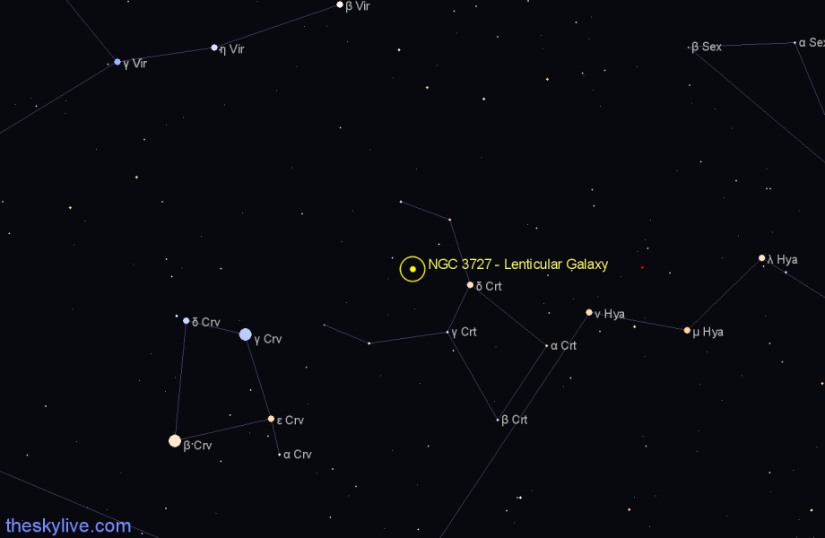 Finder chart NGC 3727 - Lenticular Galaxy in Crater star