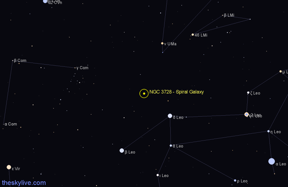 Finder chart NGC 3728 - Spiral Galaxy in Leo star