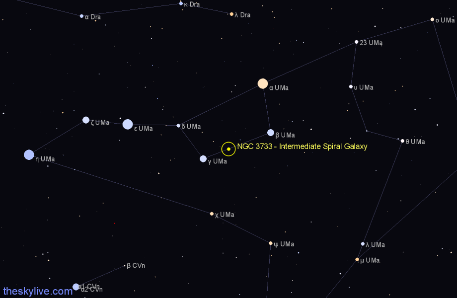 Finder chart NGC 3733 - Intermediate Spiral Galaxy in Ursa Major star