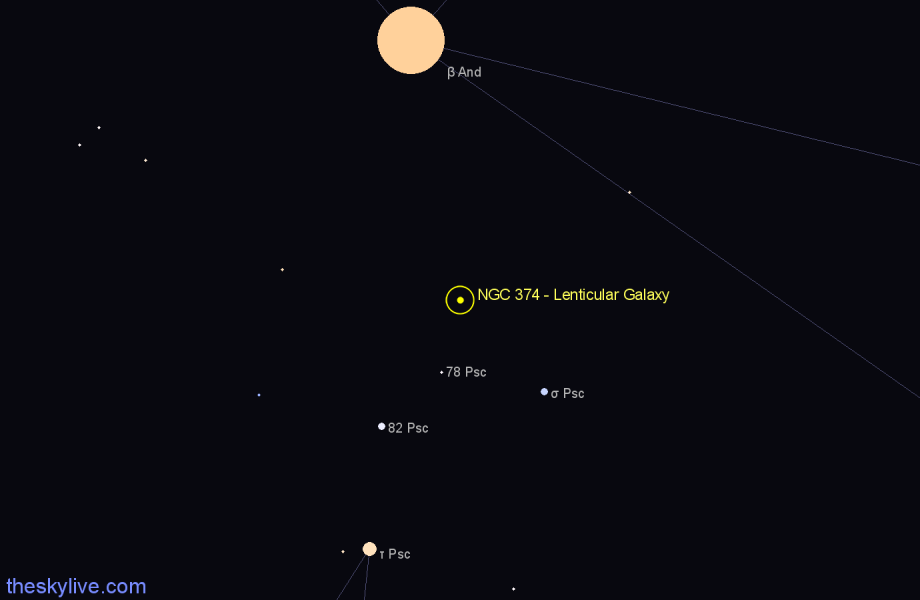 Finder chart NGC 374 - Lenticular Galaxy in Pisces star