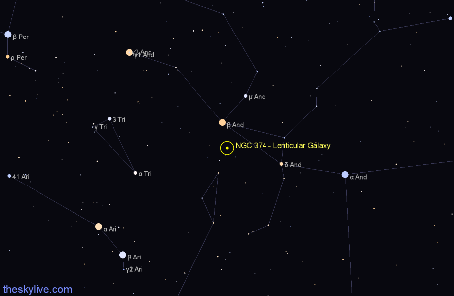 Finder chart NGC 374 - Lenticular Galaxy in Pisces star