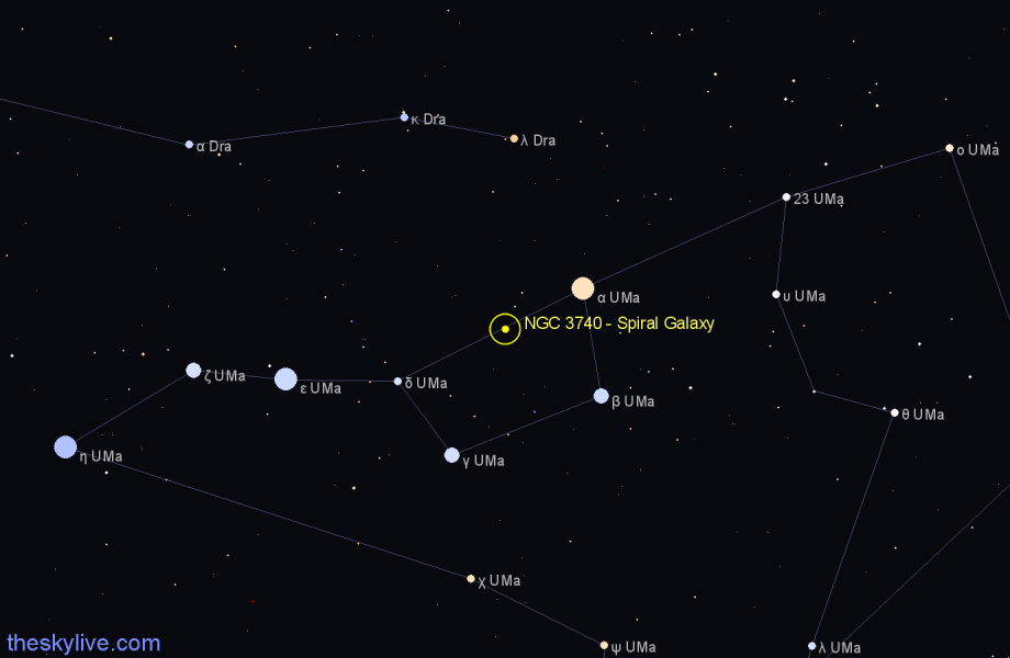 Finder chart NGC 3740 - Spiral Galaxy in Ursa Major star