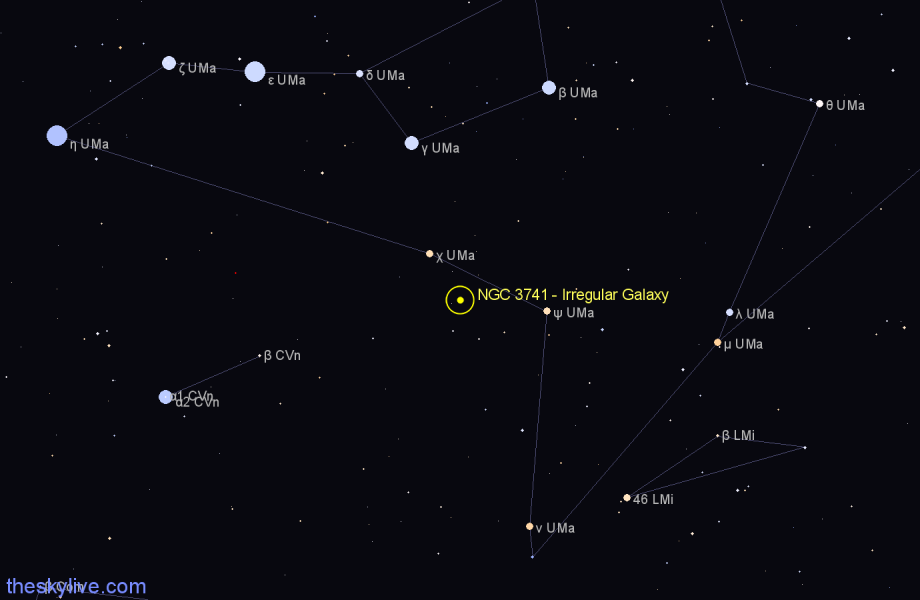 Finder chart NGC 3741 - Irregular Galaxy in Ursa Major star