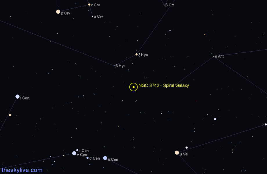 Finder chart NGC 3742 - Spiral Galaxy in Centaurus star