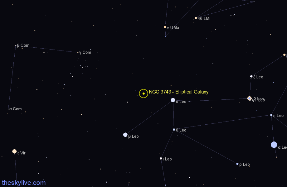 Finder chart NGC 3743 - Elliptical Galaxy in Leo star