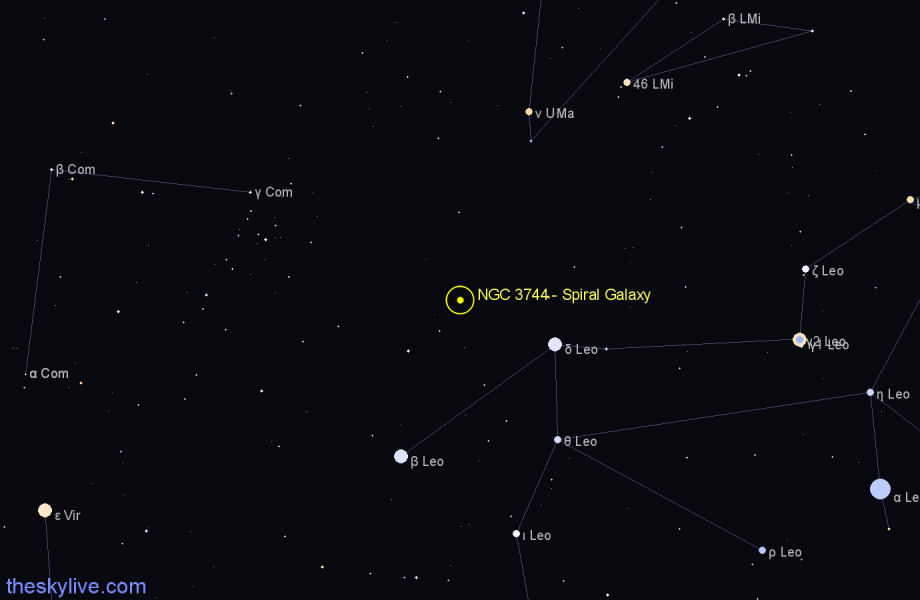 Finder chart NGC 3744 - Spiral Galaxy in Leo star