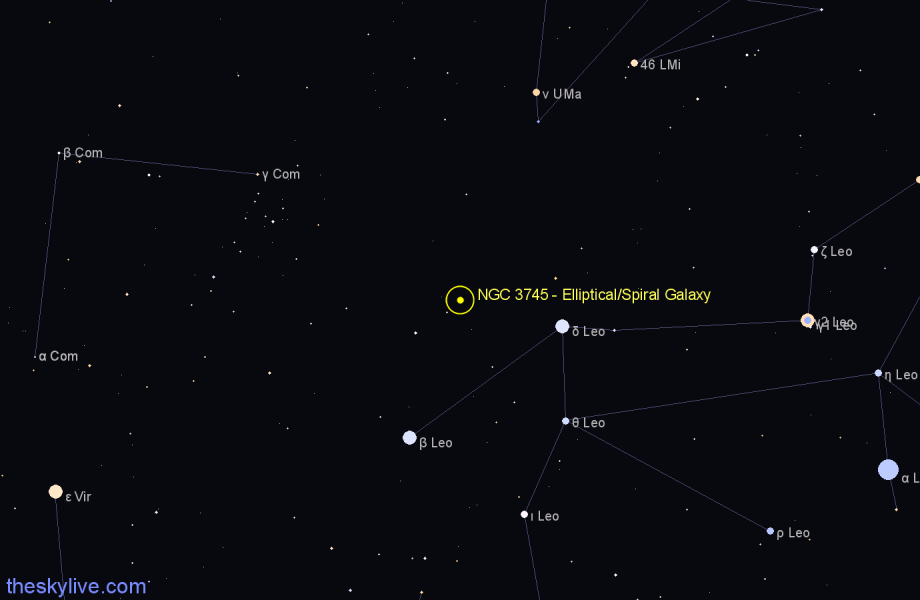 Finder chart NGC 3745 - Elliptical/Spiral Galaxy in Leo star