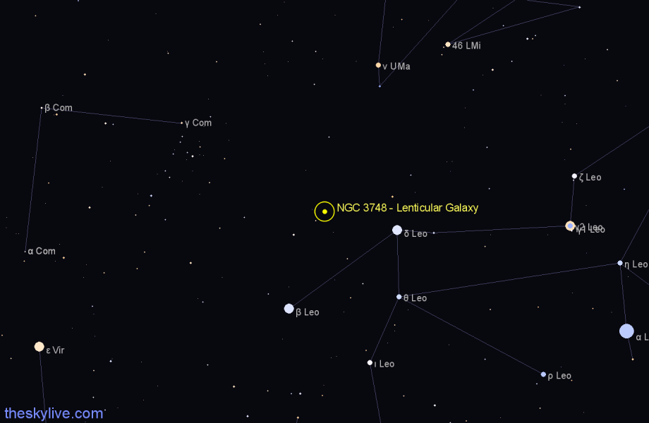 Finder chart NGC 3748 - Lenticular Galaxy in Leo star