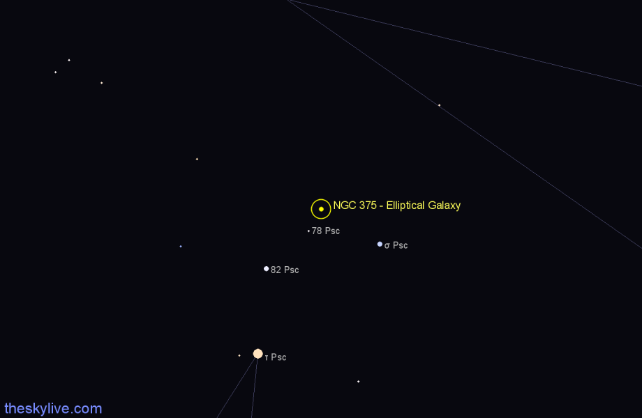 Finder chart NGC 375 - Elliptical Galaxy in Pisces star