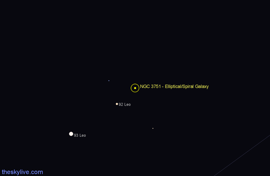 Finder chart NGC 3751 - Elliptical/Spiral Galaxy in Leo star