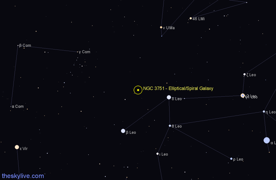 Finder chart NGC 3751 - Elliptical/Spiral Galaxy in Leo star