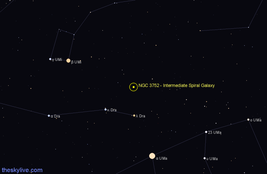 Finder chart NGC 3752 - Intermediate Spiral Galaxy in Draco star