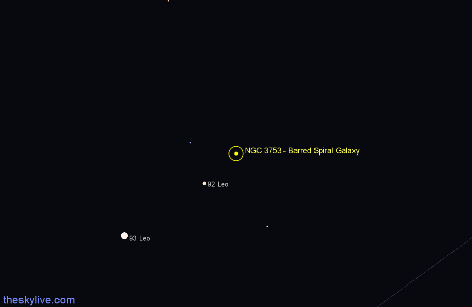 Finder chart NGC 3753 - Barred Spiral Galaxy in Leo star