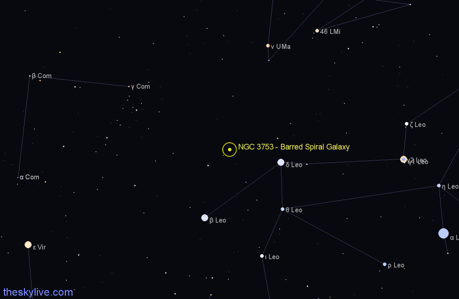 Finder chart NGC 3753 - Barred Spiral Galaxy in Leo star