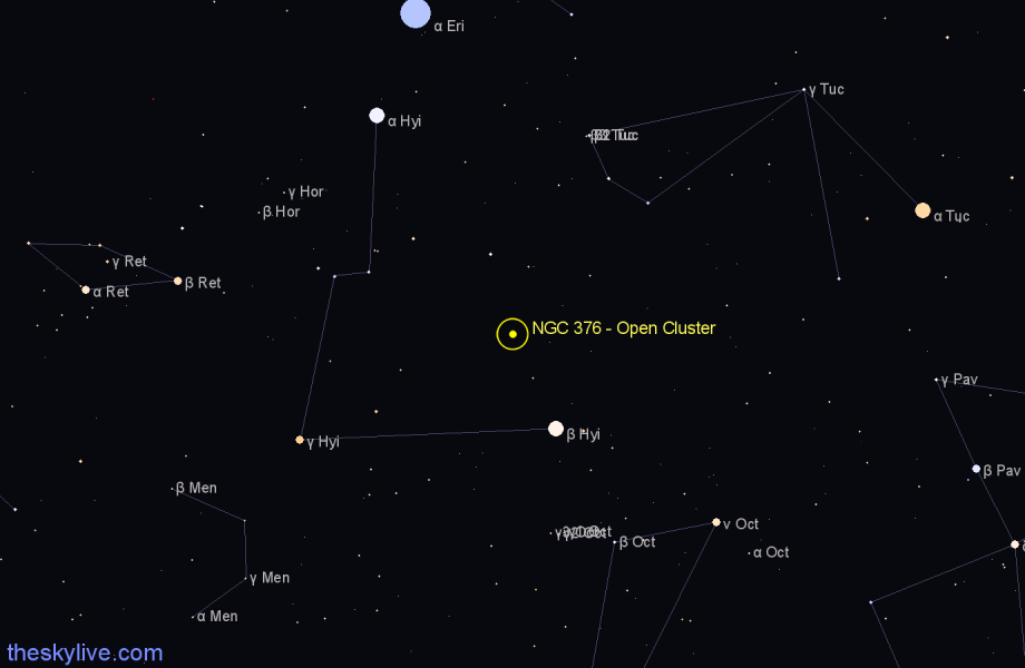 Finder chart NGC 376 - Open Cluster in Tucana star