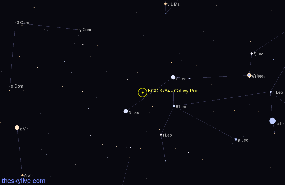 Finder chart NGC 3764 - Galaxy Pair in Leo star