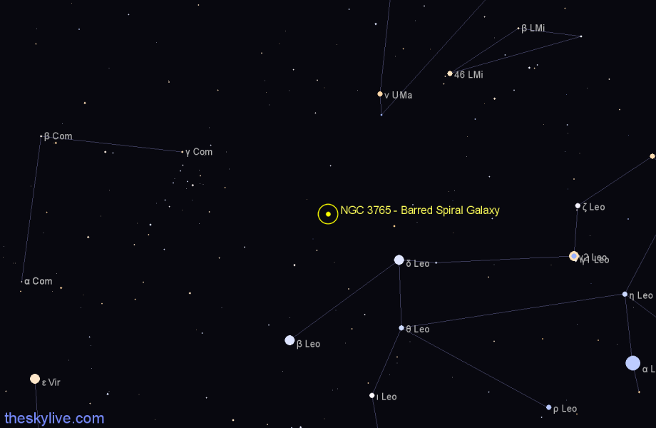 Finder chart NGC 3765 - Barred Spiral Galaxy in Leo star