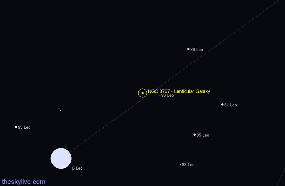 Finder chart NGC 3767 - Lenticular Galaxy in Leo star