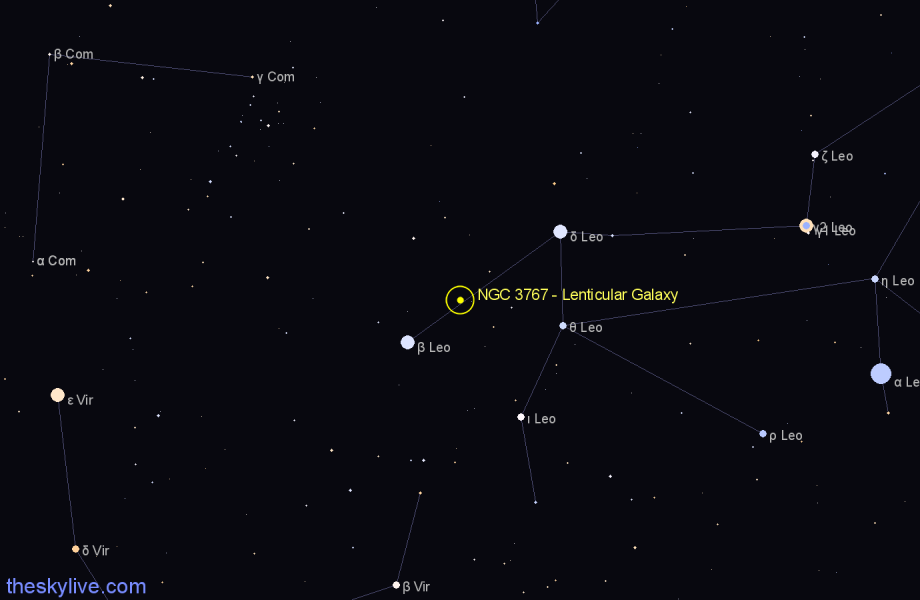 Finder chart NGC 3767 - Lenticular Galaxy in Leo star