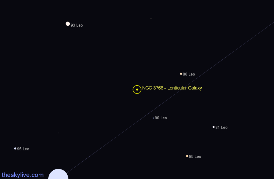 Finder chart NGC 3768 - Lenticular Galaxy in Leo star