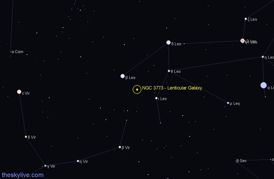 Finder chart NGC 3773 - Lenticular Galaxy in Leo star