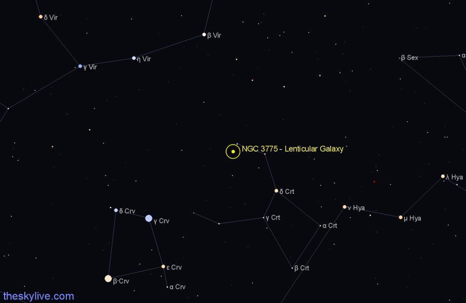 Finder chart NGC 3775 - Lenticular Galaxy in Crater star