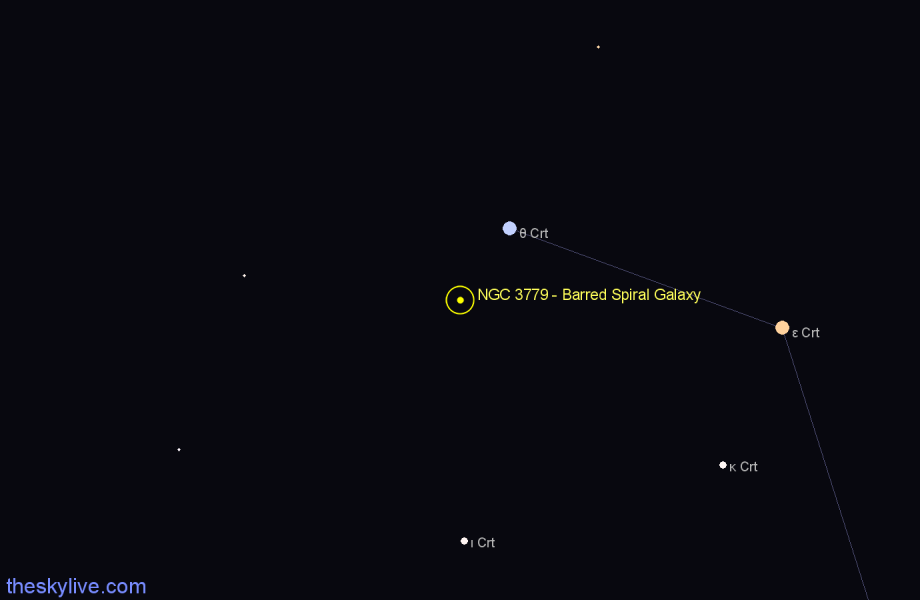 Finder chart NGC 3779 - Barred Spiral Galaxy in Crater star