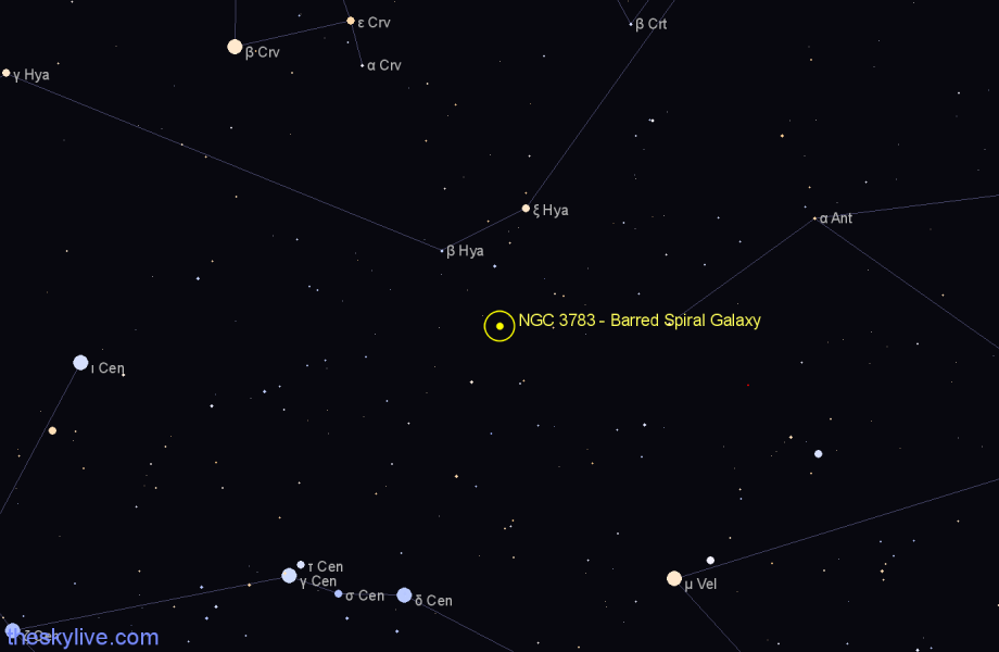 Finder chart NGC 3783 - Barred Spiral Galaxy in Centaurus star