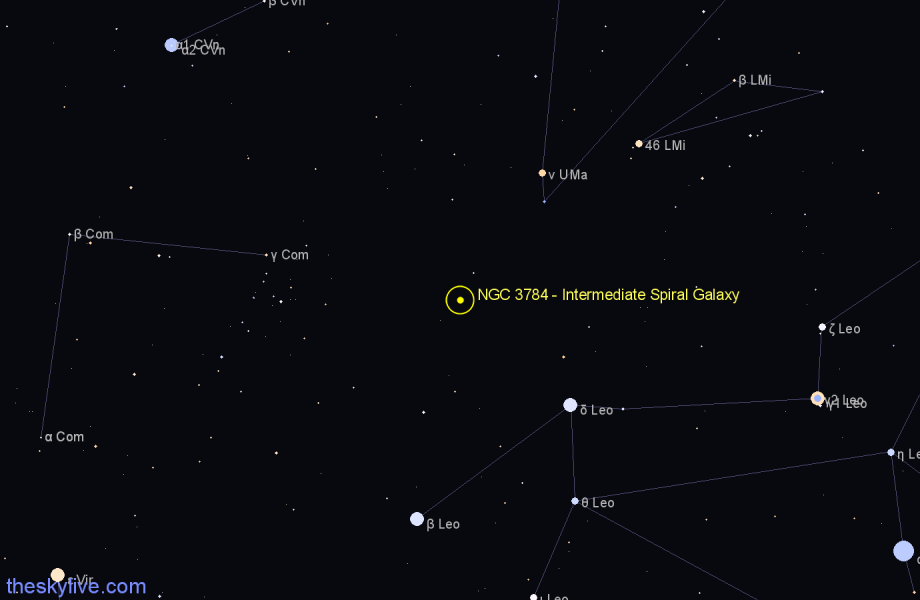 Finder chart NGC 3784 - Intermediate Spiral Galaxy in Leo star