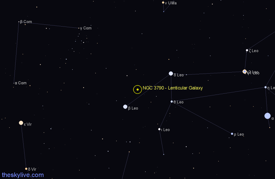 Finder chart NGC 3790 - Lenticular Galaxy in Leo star