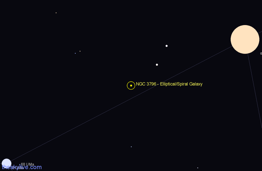 Finder chart NGC 3796 - Elliptical/Spiral Galaxy in Ursa Major star