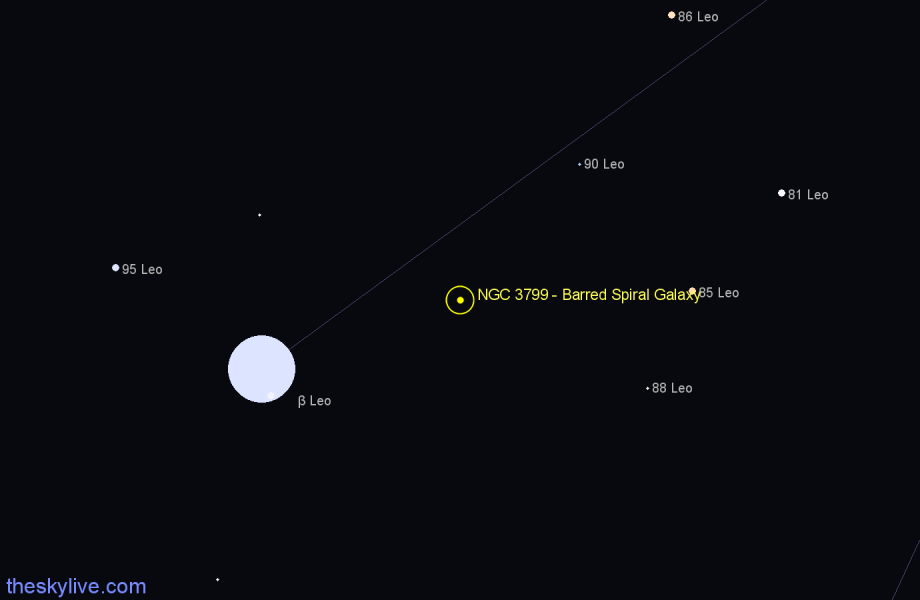 Finder chart NGC 3799 - Barred Spiral Galaxy in Leo star