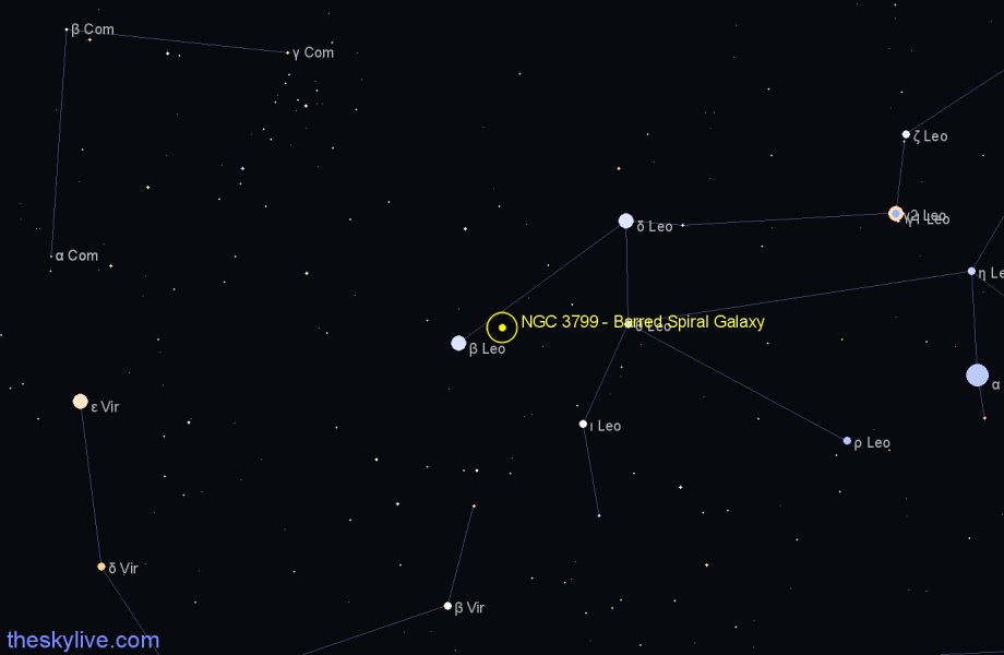 Finder chart NGC 3799 - Barred Spiral Galaxy in Leo star